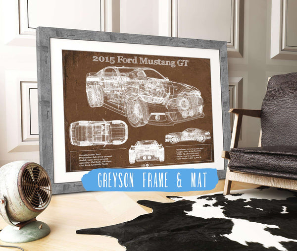 14" x 11" / Greyson Frame & Mat Cutler West 2015 Ford Mustang GT Eleanor Blueprint Vintage Auto Print