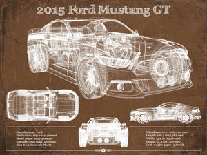 14" x 11" / Unframed Cutler West 2015 Ford Mustang GT Eleanor Blueprint Vintage Auto Print