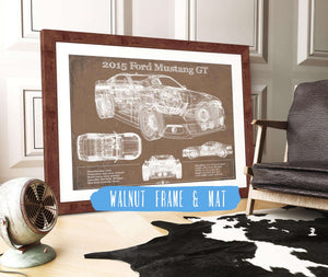 20" x 16" / Walnut Frame & Mat Cutler West 2015 Ford Mustang GT Eleanor Blueprint Vintage Auto Print