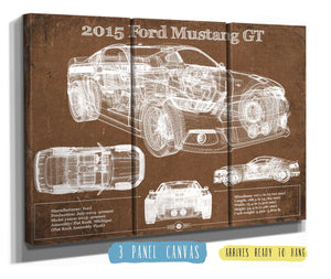 36" x 24" / 3 Panel Canvas Wrap Cutler West 2015 Ford Mustang GT Eleanor Blueprint Vintage Auto Print