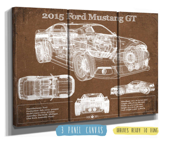 36" x 24" / 3 Panel Canvas Wrap Cutler West 2015 Ford Mustang GT Eleanor Blueprint Vintage Auto Print