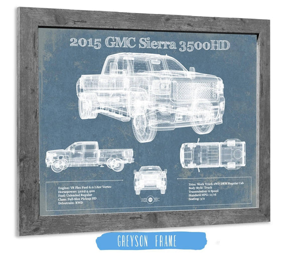 14" x 11" / Greyson Frame Cutler West 2015 GMC Sierra 3500HD Vintage Blueprint Auto Print