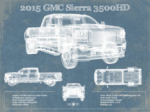 14" x 11" / Unframed Cutler West 2015 GMC Sierra 3500HD Vintage Blueprint Auto Print