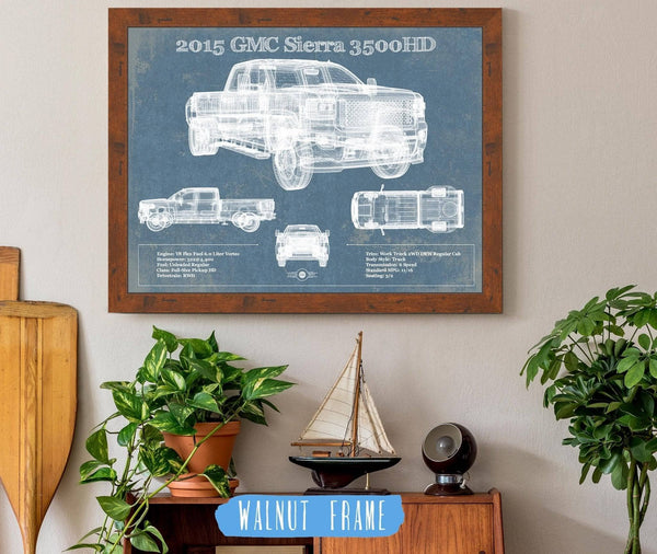 20" x 16" / Walnut Frame Cutler West 2015 GMC Sierra 3500HD Vintage Blueprint Auto Print