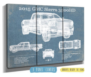 36" x 24" / 3 Panel Canvas Wrap Cutler West 2015 GMC Sierra 3500HD Vintage Blueprint Auto Print