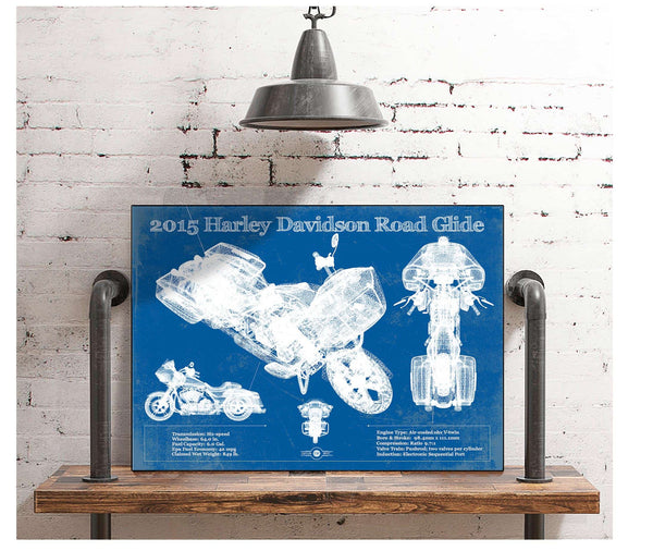 Cutler West 2015 Harley Davidson Road Glide Blueprint Vintage Motorcycle Print
