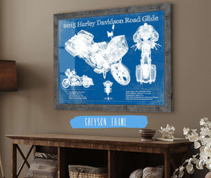 14" x 11" / Greyson Frame Cutler West 2015 Harley Davidson Road Glide Blueprint Vintage Motorcycle Print