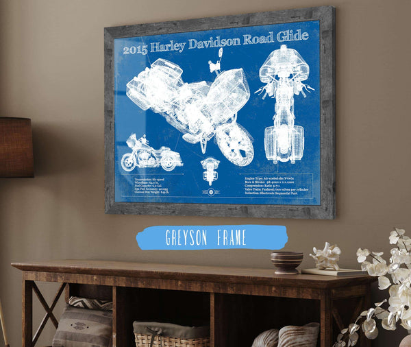 14" x 11" / Greyson Frame Cutler West 2015 Harley Davidson Road Glide Blueprint Vintage Motorcycle Print