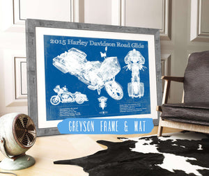 14" x 11" / Greyson Frame & Mat Cutler West 2015 Harley Davidson Road Glide Blueprint Vintage Motorcycle Print