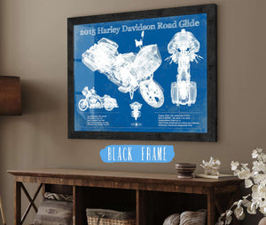 20" x 16" / Black Frame Cutler West 2015 Harley Davidson Road Glide Blueprint Vintage Motorcycle Print