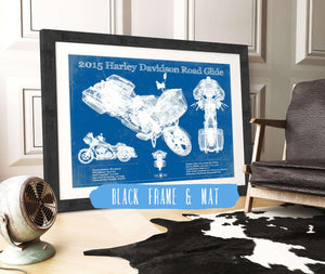 20" x 16" / Black Frame & Mat Cutler West 2015 Harley Davidson Road Glide Blueprint Vintage Motorcycle Print
