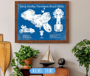 20" x 16" / Walnut Frame Cutler West 2015 Harley Davidson Road Glide Blueprint Vintage Motorcycle Print