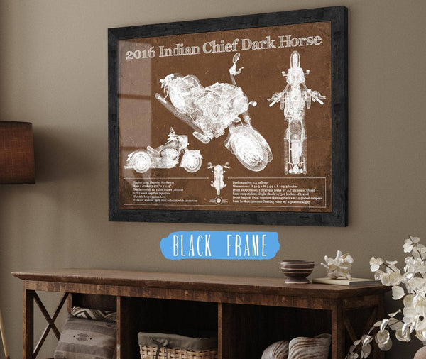 20" x 16" / Black Frame Cutler West 2016-2019 Indian Chief Dark Horse Motorcycle Patent Print