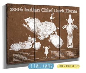 36" x 24" / 3 Panel Canvas Wrap Cutler West 2016-2019 Indian Chief Dark Horse Motorcycle Patent Print