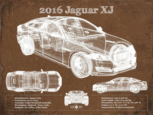 14" x 11" / Unframed Cutler West 2016 Jaguar XJ Car Original Blueprint Art