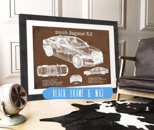 20" x 16" / Black Frame & Mat Cutler West 2016 Jaguar XJ Car Original Blueprint Art