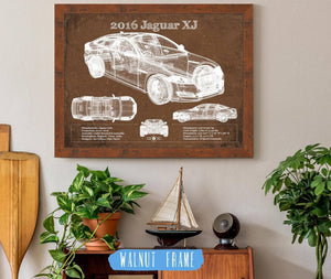 20" x 16" / Walnut Frame Cutler West 2016 Jaguar XJ Car Original Blueprint Art
