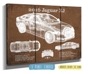 36" x 24" / 3 Panel Canvas Wrap Cutler West 2016 Jaguar XJ Car Original Blueprint Art