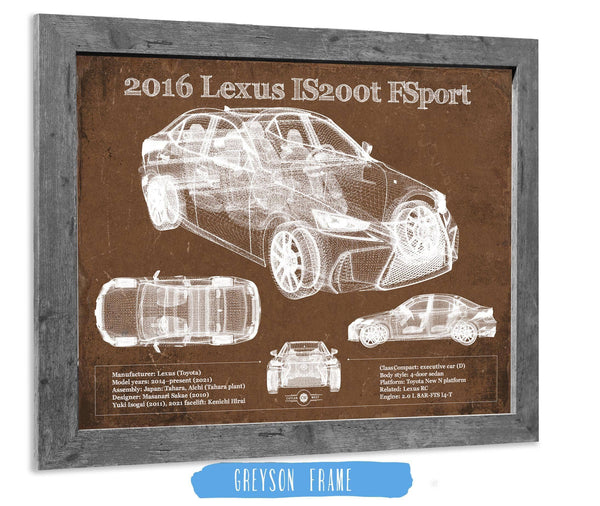 14" x 11" / Greyson Frame Cutler West 2016 Lexus IS (XE30) 200t F Sport (2017) Blueprint Auto Print