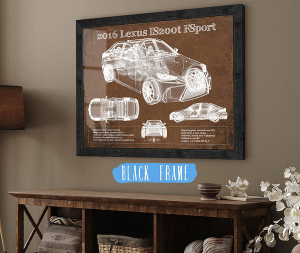 20" x 16" / Black Frame Cutler West 2016 Lexus IS (XE30) 200t F Sport (2017) Blueprint Auto Print