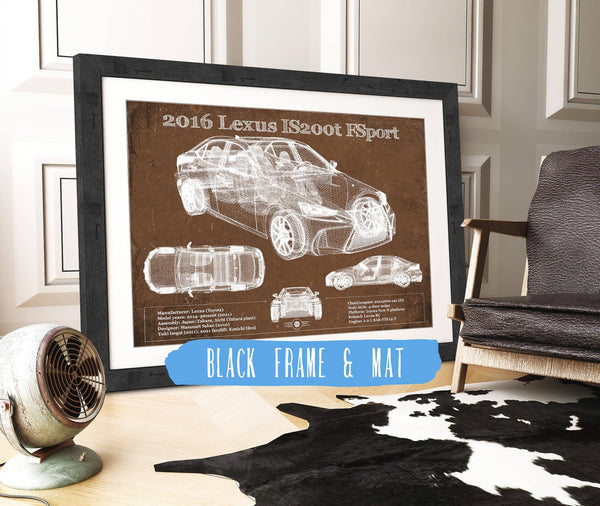 20" x 16" / Black Frame & Mat Cutler West 2016 Lexus IS (XE30) 200t F Sport (2017) Blueprint Auto Print