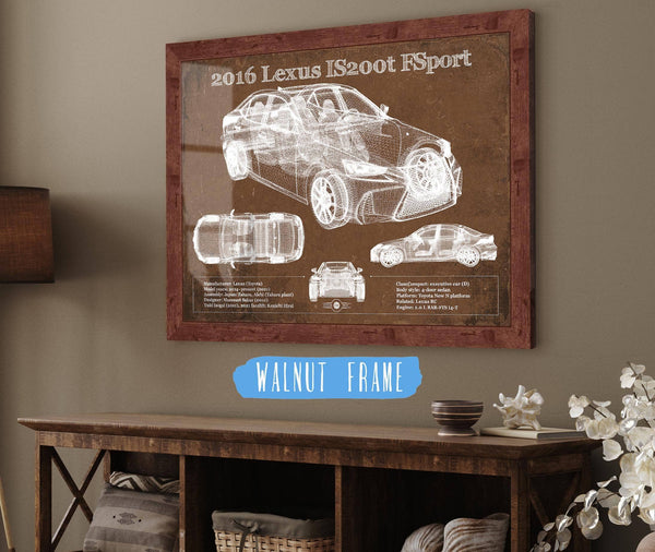 20" x 16" / Walnut Frame Cutler West 2016 Lexus IS (XE30) 200t F Sport (2017) Blueprint Auto Print