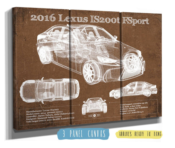 36" x 24" / 3 Panel Canvas Wrap Cutler West 2016 Lexus IS (XE30) 200t F Sport (2017) Blueprint Auto Print