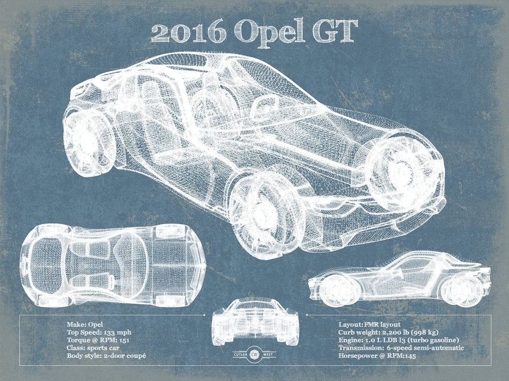 14" x 11" / Stretched Canvas Wrap Cutler West 2016 Opel GT Concept Original Vintage Car Print