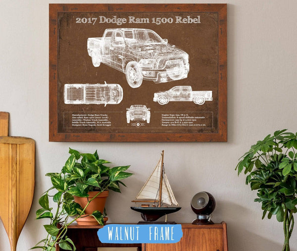 Cutler West 2017 Dodge Ram 1500 Rebel Truck Vintage Blueprint Auto Print