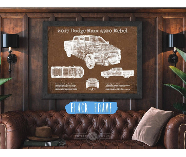 Cutler West 2017 Dodge Ram 1500 Rebel Truck Vintage Blueprint Auto Print
