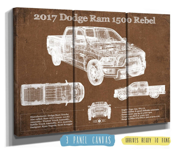 Cutler West 2017 Dodge Ram 1500 Rebel Truck Vintage Blueprint Auto Print