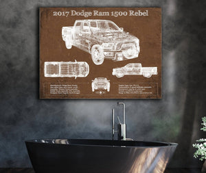 Cutler West 2017 Dodge Ram 1500 Rebel Truck Vintage Blueprint Auto Print