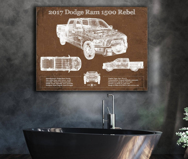 Cutler West 2017 Dodge Ram 1500 Rebel Truck Vintage Blueprint Auto Print