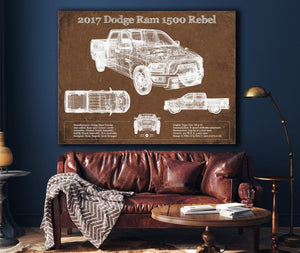 Cutler West 2017 Dodge Ram 1500 Rebel Truck Vintage Blueprint Auto Print