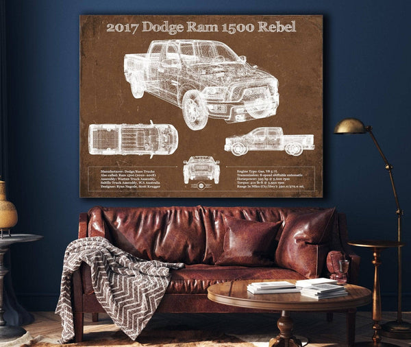 Cutler West 2017 Dodge Ram 1500 Rebel Truck Vintage Blueprint Auto Print