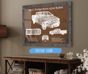 Cutler West 2017 Dodge Ram 1500 Rebel Truck Vintage Blueprint Auto Print
