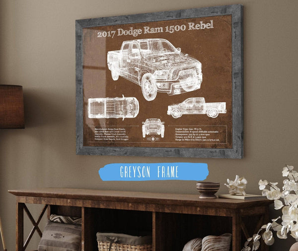 Cutler West 2017 Dodge Ram 1500 Rebel Truck Vintage Blueprint Auto Print
