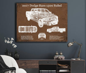 Cutler West 2017 Dodge Ram 1500 Rebel Truck Vintage Blueprint Auto Print