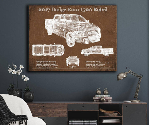 Cutler West 2017 Dodge Ram 1500 Rebel Truck Vintage Blueprint Auto Print