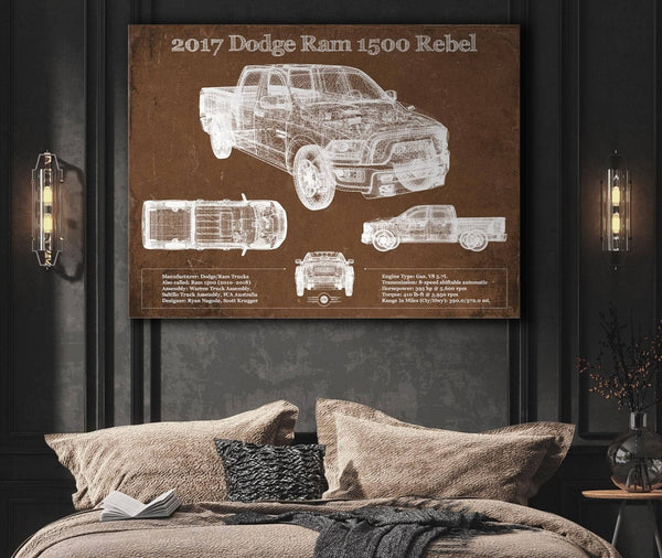 Cutler West 2017 Dodge Ram 1500 Rebel Truck Vintage Blueprint Auto Print