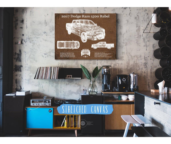 Cutler West 2017 Dodge Ram 1500 Rebel Truck Vintage Blueprint Auto Print