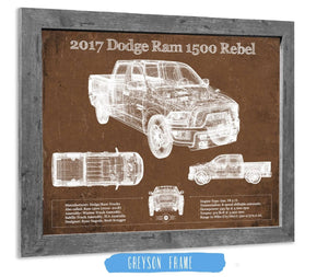 14" x 11" / Greyson Frame Cutler West 2017 Dodge Ram 1500 Rebel Truck Vintage Blueprint Auto Print