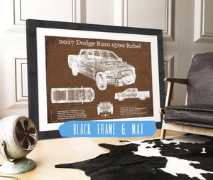 20" x 16" / Black Frame & Mat Cutler West 2017 Dodge Ram 1500 Rebel Truck Vintage Blueprint Auto Print
