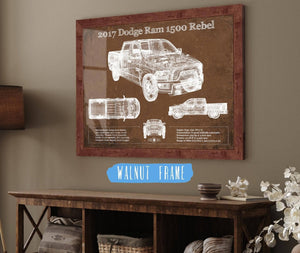 20" x 16" / Walnut Frame Cutler West 2017 Dodge Ram 1500 Rebel Truck Vintage Blueprint Auto Print