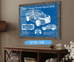 14" x 11" / Greyson Frame Cutler West 2017 Land Rover Range Rover Sport SVR Vintage Blueprint Auto Print