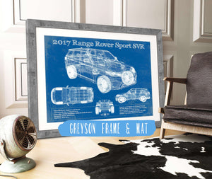 14" x 11" / Greyson Frame & Mat Cutler West 2017 Land Rover Range Rover Sport SVR Vintage Blueprint Auto Print