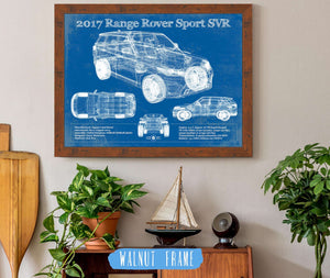 20" x 16" / Walnut Frame Cutler West 2017 Land Rover Range Rover Sport SVR Vintage Blueprint Auto Print