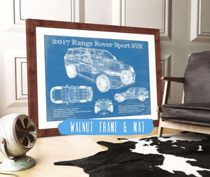 20" x 16" / Walnut Frame & Mat Cutler West 2017 Land Rover Range Rover Sport SVR Vintage Blueprint Auto Print