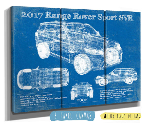 36" x 24" / 3 Panel Canvas Wrap Cutler West 2017 Land Rover Range Rover Sport SVR Vintage Blueprint Auto Print