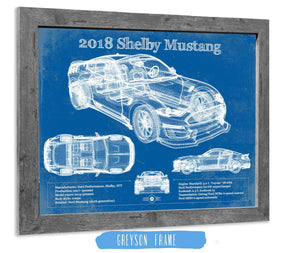 14" x 11" / Greyson Frame Cutler West 2018 Ford Mustang Shelby Super Snake Coupe Blueprint Vintage Auto Print